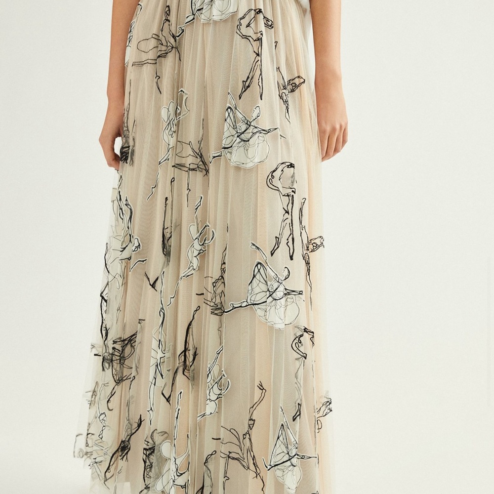 Anthropologie By Geisha Designs Georgette Pleated Tulle Maxi Skirt Size XS